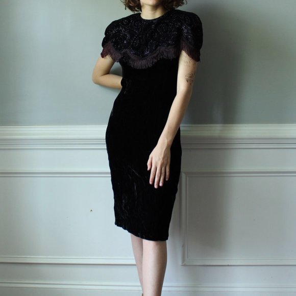 Gunne sax vintage velvet fringe dress - Picture 1 of 8